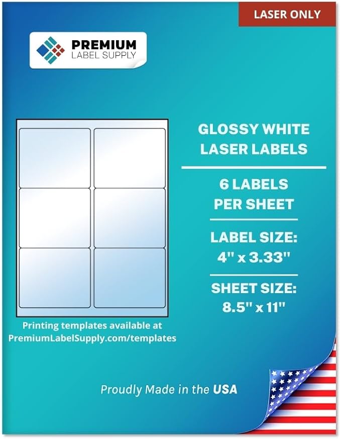 Premium Label Supply Glossy White Sticker Labels – 4" x 3.33" – by PremiumLabelSupply
