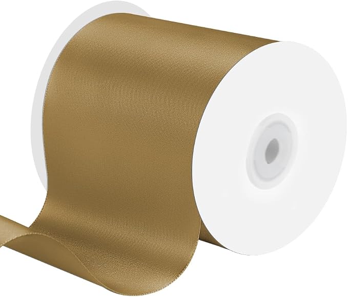 4 Inches x 25 Yards Polyester Satin Ribbon, Solid Color Gold Satin Ribbon by KMERLIFE