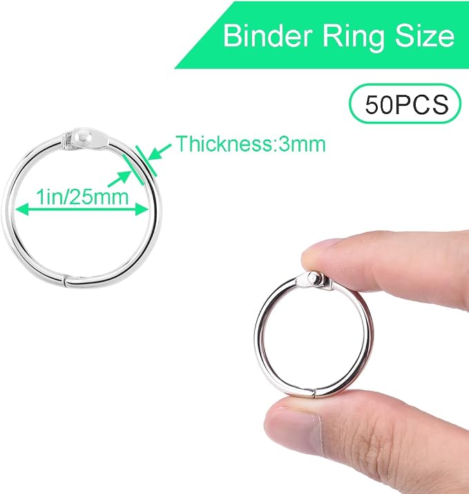 CooBigo Loose Leaf Binder Rings 1 Inch Metal Book Ring Clip - Image 2