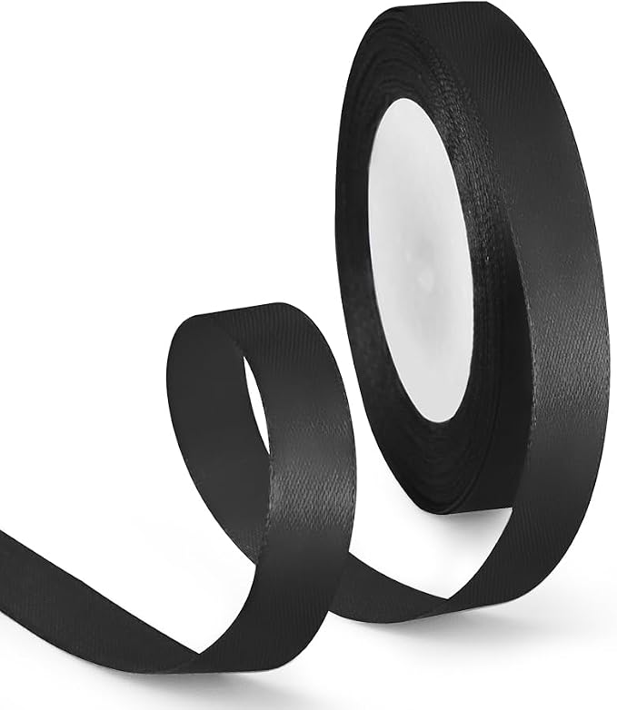 5/8 Inch 25 Yards Satin Ribbon Black, Solid Color Fabric Ribbon by HimBen