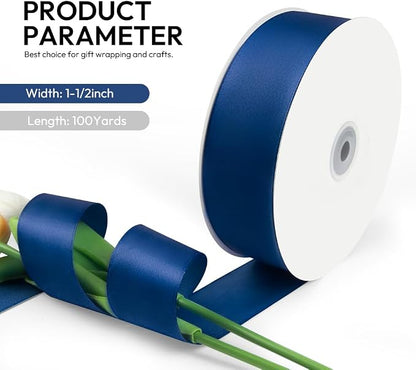 1-1/2 Inch 100 Yards Satin Ribbon Dark Blue, Solid Color Fabric Ribbon - Image 2