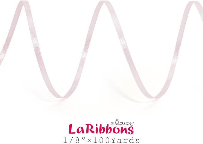 LaRibbons Light Pink Satin Ribbon 1/8 Inch 100 Yards Thin Luxury Double Faced - Image 6