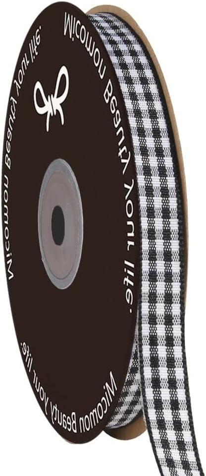 Buffalo Check Ribbon Black and White Gingham Ribbon 25 Yards by Micomon