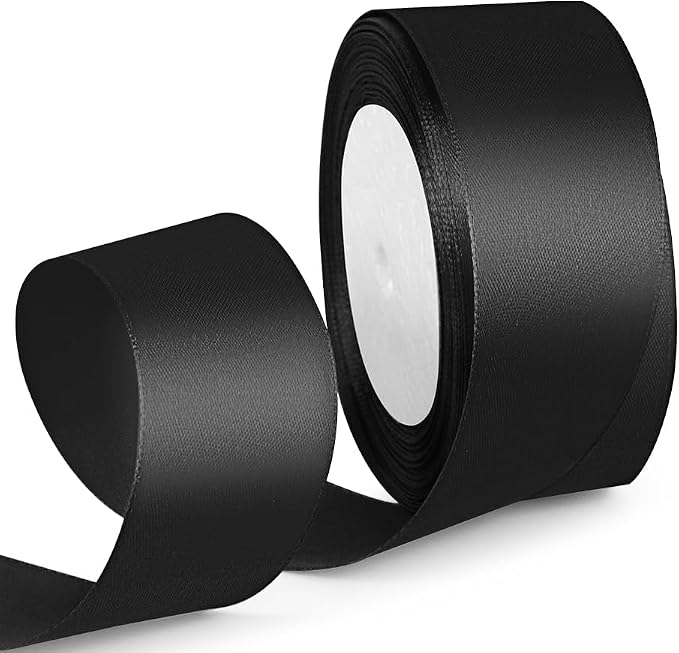 1-1/2 Inch 25 Yards Satin Ribbon Black, Solid Color Fabric Ribbon by HimBen