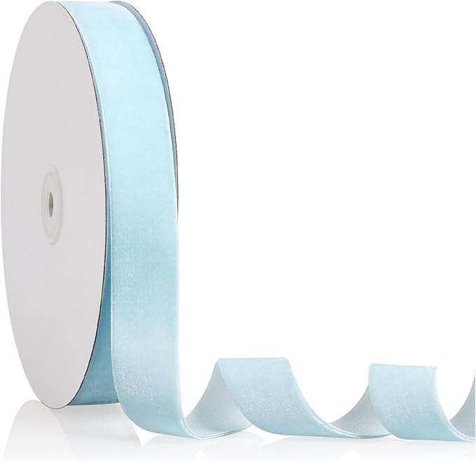 1" X 20 Yards Baby Blue Velvet Ribbon by Bomybaw