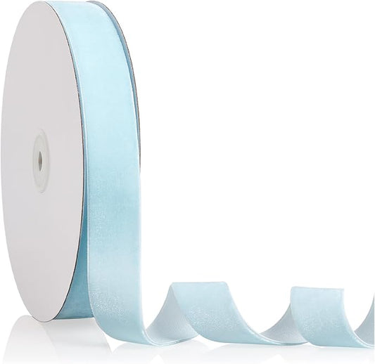 1" X 20 Yards Baby Blue Velvet Ribbon by Bomybaw