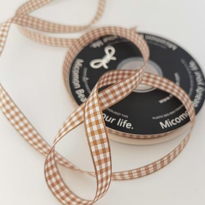 Micomon Khaki and White Woven Edge Plaid Ribbon 100% Polyester Gingham Ribbon - Image 6