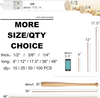 HOPELF 10PCS Dowel Rods Wood Sticks Wooden Dowel Rods - Image 3