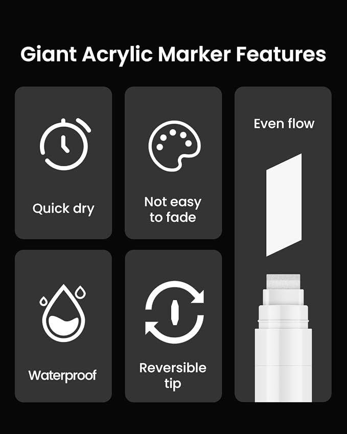 White Poster Markers Jumbo Paint Pen: 5 pcs 15mm Wide Tip Thick Acrylic Paint - Image 4