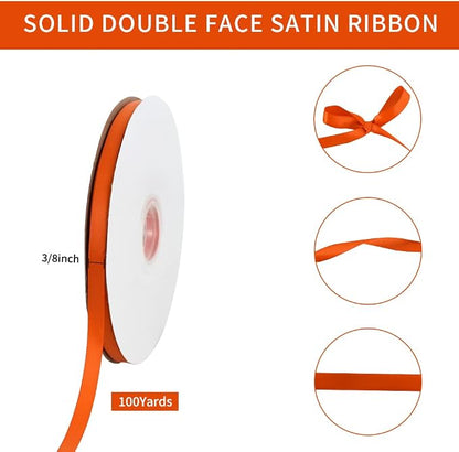 TONIFUL 3/8 Inch x 100yds Orange Satin Ribbon Thin Solid Fabric Ribbons - Image 2
