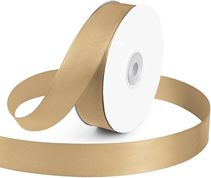 1 inch Wide x 50 Yards Champagne Gold Single Faced Polyester Satin Ribbon by KMERLIFE