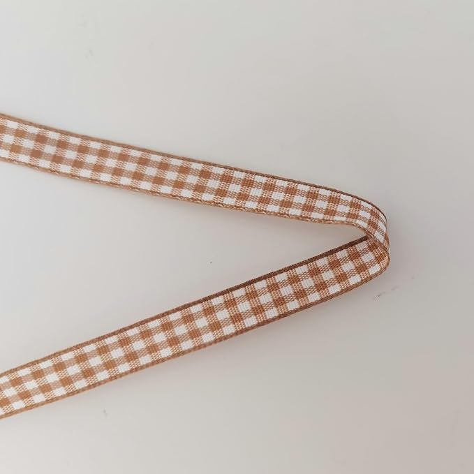 Micomon Khaki and White Woven Edge Plaid Ribbon 100% Polyester Gingham Ribbon - Image 9