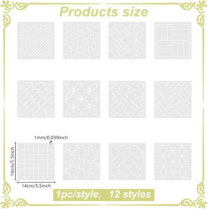 FREEBLOSS Sashiko Embroidery Stencils Sashiko Stencil Geometric Embroidery - Image 3
