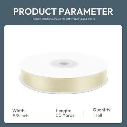 KMER LIFE 5/8" Wide x 50 Yards Ivory Single Faced Polyester Satin Ribbon - Image 2