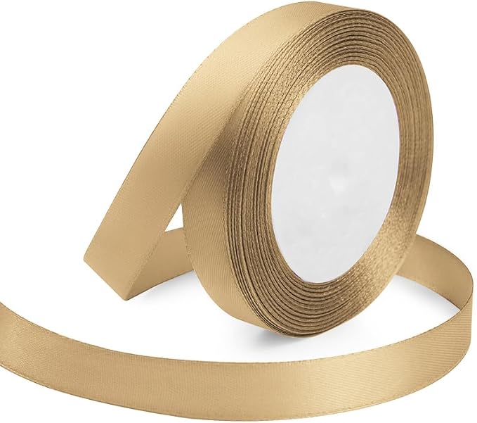 Champagne Gold Ribbon 5/8 Inches x 25 Yards, Bows Making, Floral Bouquets by KMERLIFE