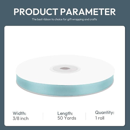 KMER LIFE 3/8" Wide x 50 Yards Baby Blue Polyester Satin Ribbon, Gift Wrapping - Image 2