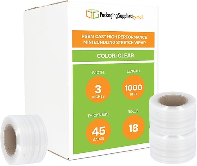PSBM Mini Stretch Wrap with Handle, 18 Pack, 3 Inch x 1000 Feet, 45 Gauge - Image 2