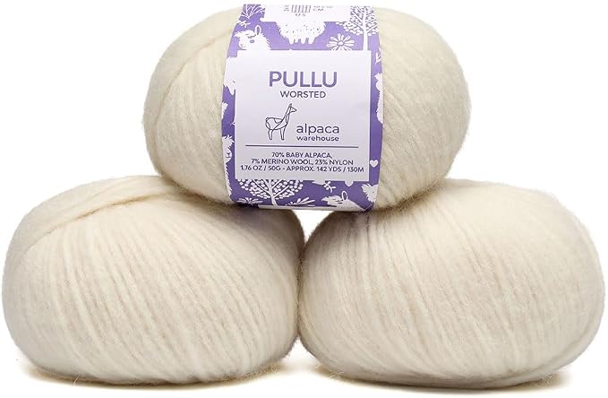 Pullu - Baby Alpaca Merino Wool Yarn Set of 3 Skeins Worsted Weight - Sourced by ALPACAWAREHOUSE