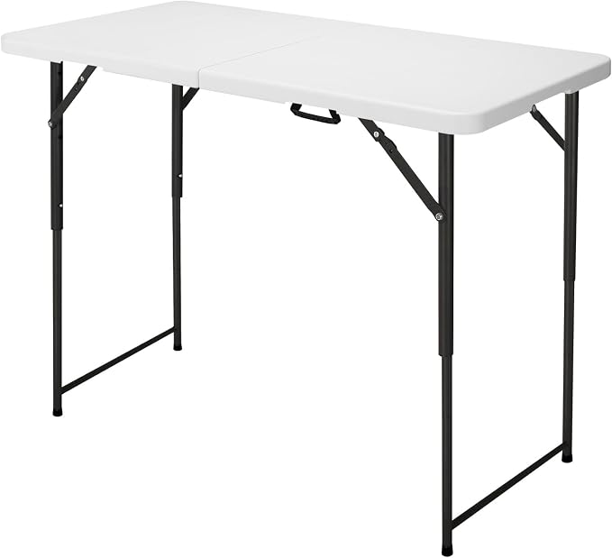 4ft Folding Table, Portable Fold-in-Half Adjustable Height Utility Table by OutdoorOasisFurniture