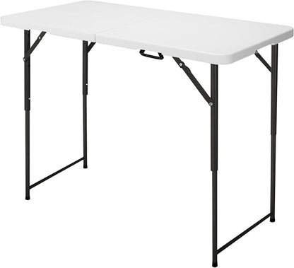 4ft Folding Table, Portable Fold-in-Half Adjustable Height Utility Table by OutdoorOasisFurniture