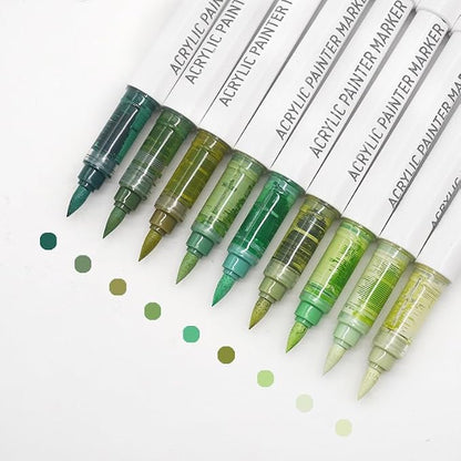 Water Based Acrylic Paint Markers Green, 9 Colors Acrylic Paint Pens Set by Yolaka