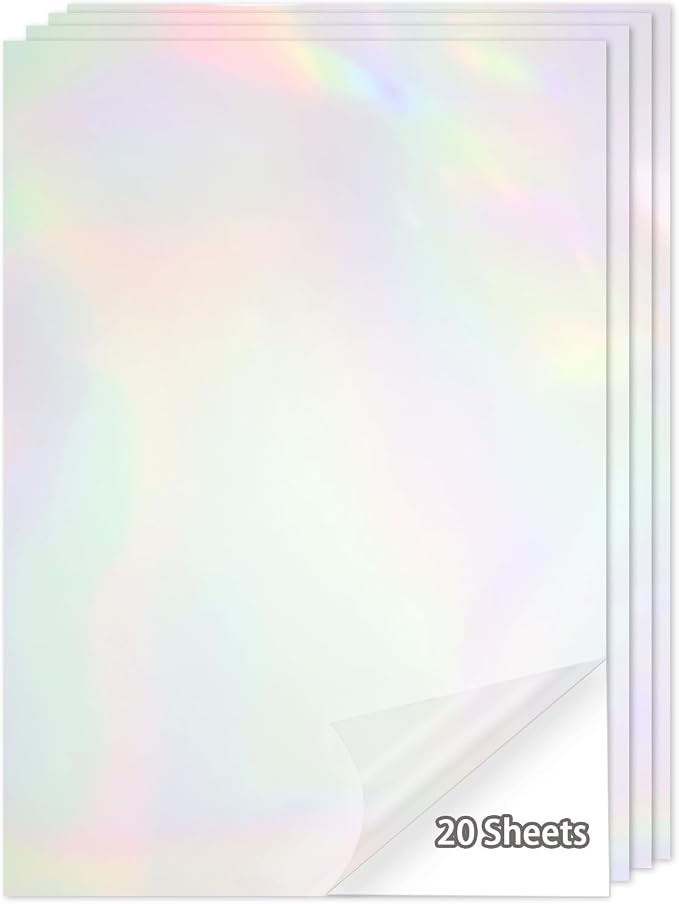 20 Sheets Holographic Sticker Paper, 8.5x11 Inch Clear Printable Vinyl Sticker by Starboling