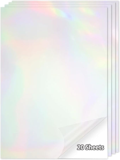 20 Sheets Holographic Sticker Paper, 8.5x11 Inch Clear Printable Vinyl Sticker by Starboling