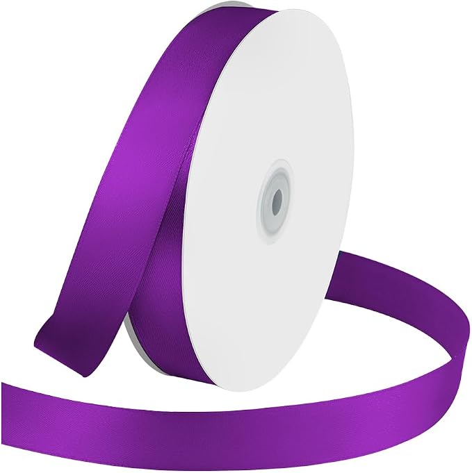 1 Inches x 100 Yards Polyester Satin Ribbon, Solid Color Purple Satin Ribbon by KMERLIFE