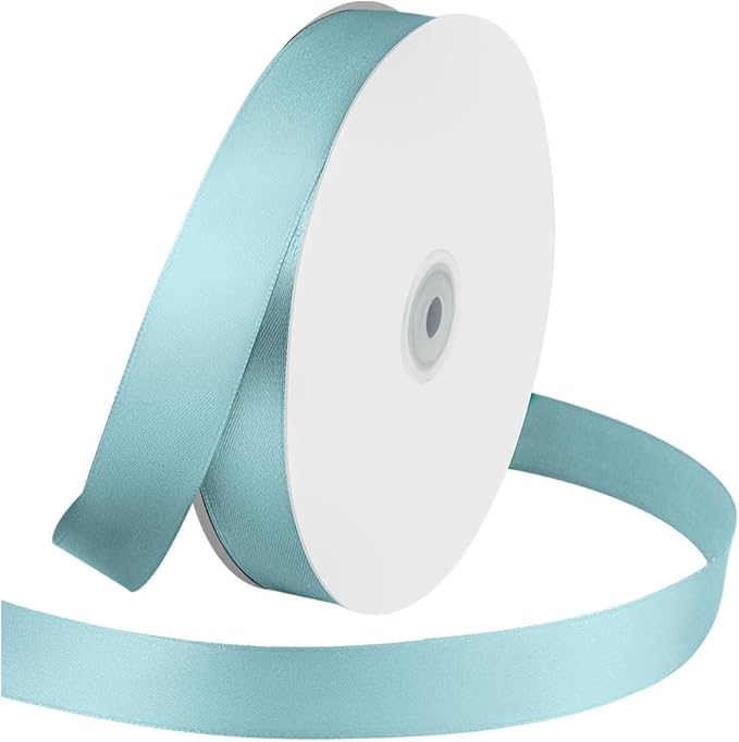 1 Inches x 100 Yards Polyester Satin Ribbon, Solid Color Baby Blue Satin Ribbon by KMERLIFE