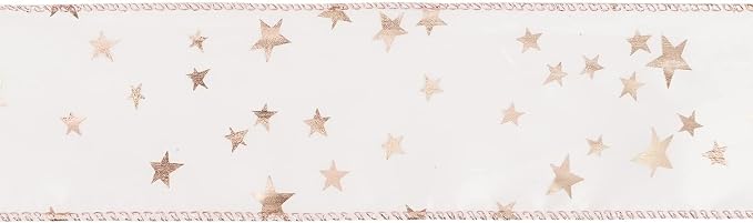 MEEDEE Rose Gold Star Satin Wired Ribbon - Image 8