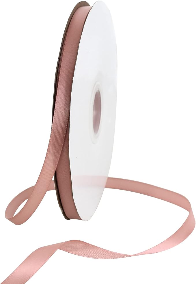 TONIFUL 3/8 in x 100yds Rose Gold Satin Ribbon Thin Solid Fabric Ribbons Roll by TONIFUL