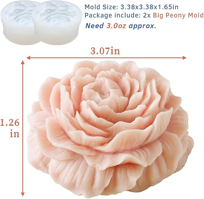 2PCS Peony Flower Silicone Soap Molds 3D Resin Candle Molds Flower Fondant - Image 3