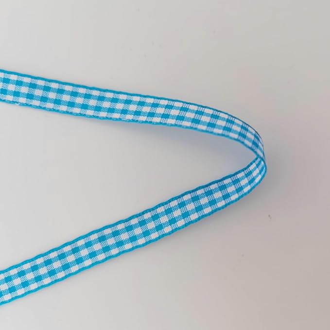 Micomon Vivid Blue and White Woven Edge Plaid Ribbon 100% Polyester Gingham - Image 9