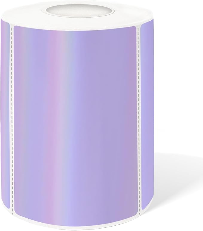 2" x 3" Holographic Thermal Label Stickers Purple, Printable Rainbow Glitter by Yeachlaing