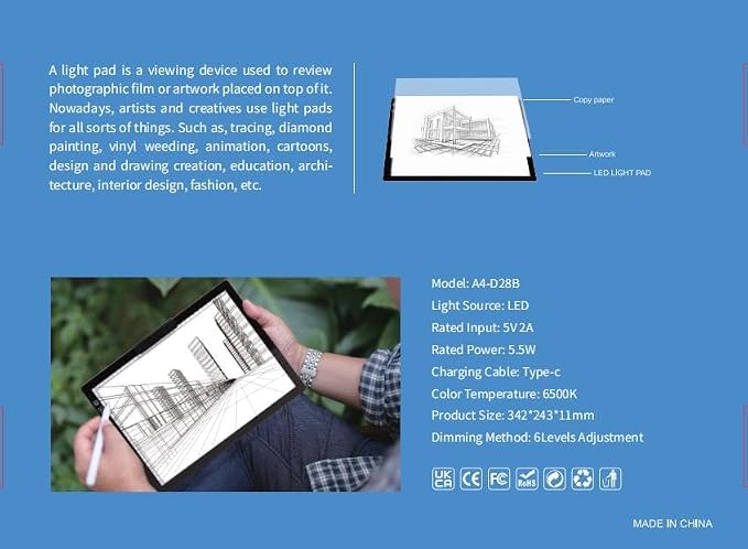 Wireless Rechargeable A4 LED Light Pad w/Built-in Riser Stands, 6 Levels of - Image 10