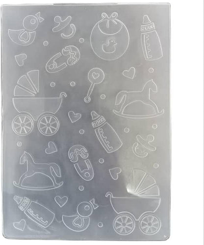 NZJ Baby Footprint Trolley Happy Birthday Shower Plastic Embossing Folders by NZJ