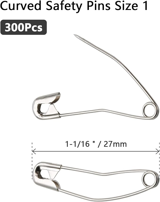 300Pcs Curved Safety Pins Size 1, 1-1/16 inch / 27mm Quilting Basting Pins - Image 5