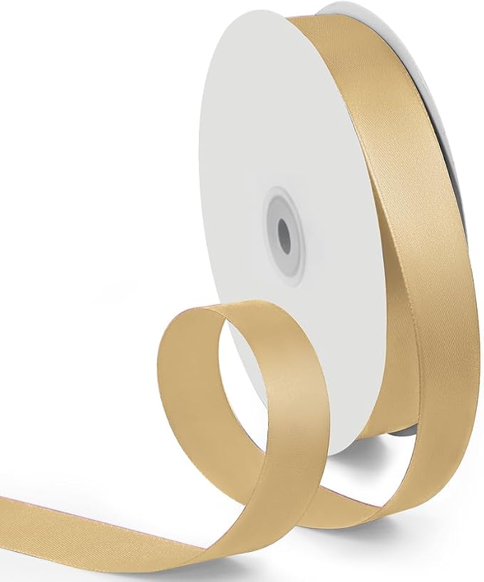 1 Inch 100 Yards Satin Ribbon Light Gold, Solid Color Fabric Ribbon by HimBen