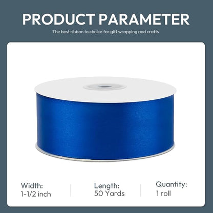KMER LIFE 1-1/2" Wide x 50 Yards Single Faced Polyester Satin Ribbon, Royal - Image 2