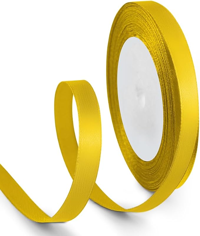 3/8 Inch 25 Yards Satin Ribbon Yellow, Solid Color Fabric Ribbon by HimBen