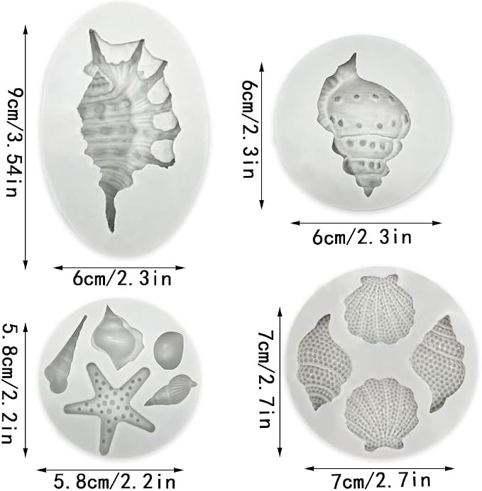 4 PCS Marine Theme Cake Fondant Silicone Mold Seashell Conch Starfish Baking - Image 2