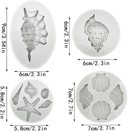 4 PCS Marine Theme Cake Fondant Silicone Mold Seashell Conch Starfish Baking - Image 2
