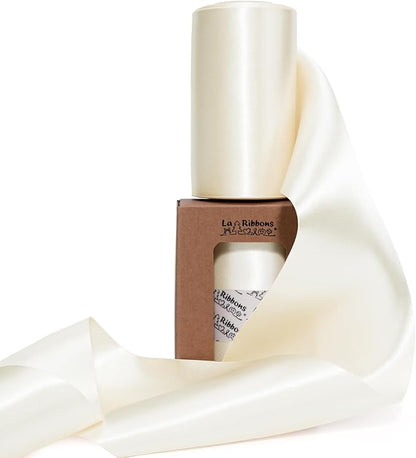 LaRibbons Ivory Satin Ribbon 4 Inch 10 Yards Double Faced Luxury White Cream by LaRibbons