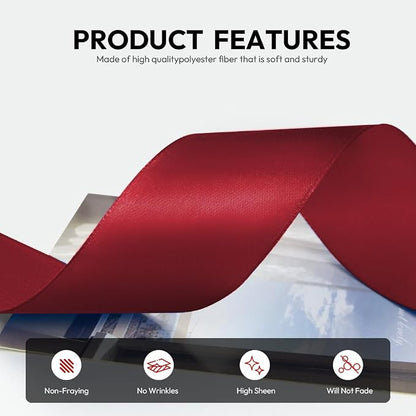 1-1/2 Inch 100 Yards Satin Ribbon Wine Red, Solid Color Fabric Ribbon - Image 3