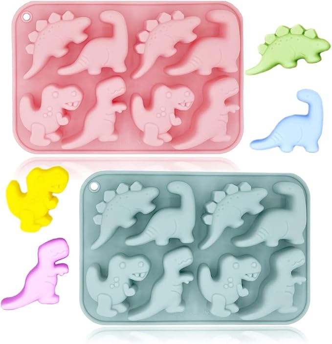 2 Pack Cute Dinosaur Silicone Molds 3D Dinosaur Themed Baking Mould Tray DIY by BENEKIY
