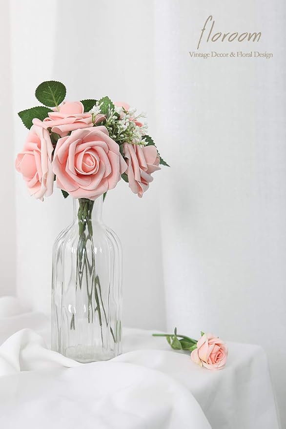 Floroom Artificial Flowers 25pcs Realistic Peach Pink Foam Fake Roses - Image 6