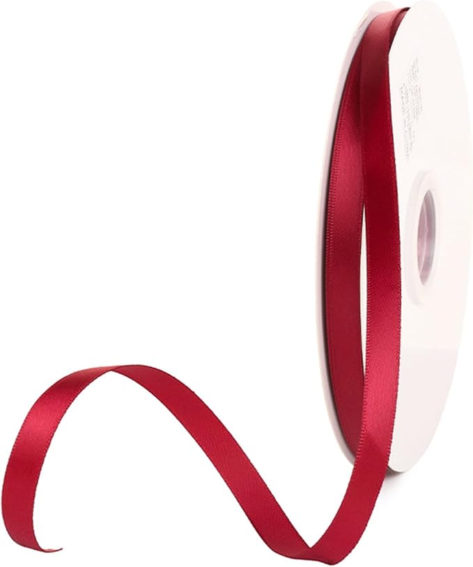 3/8" x 100 Yards Burgundy Polyester Satin Ribbon Single Faced Bulk Fabric by Oakarbo