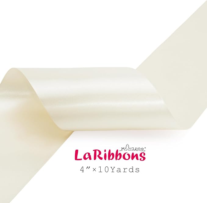 LaRibbons Ivory Satin Ribbon 4 Inch 10 Yards Double Faced Luxury White Cream - Image 5