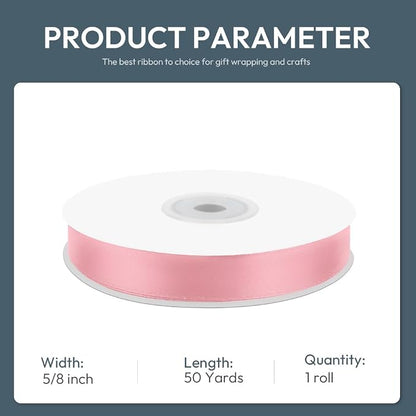 KMER LIFE 5/8" Wide x 50 Yards Pink Single Faced Polyester Satin Ribbon - Image 2