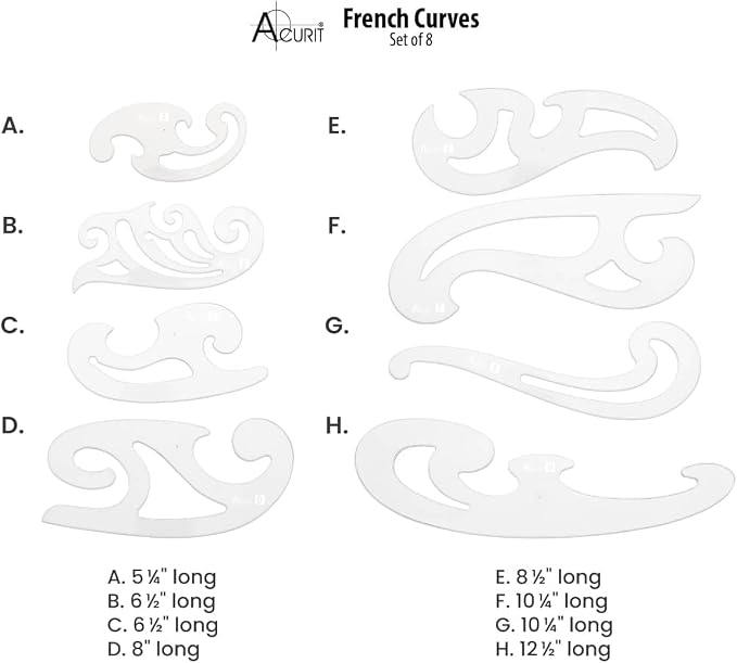 Acurit French Curve Set of 8 – Clear Plastic Drawing Templates - Image 6